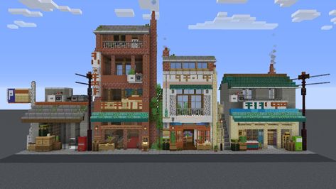 Shops Minecraft, Minecraft Park, Industrial Style House, Minecraft Modern City, Minecraft Town, Minecraft Shops, Minecraft Building Guide, Small Street, Minecraft City Buildings