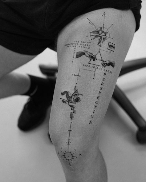 Quad Tattoo For Women, Geometric Tattoo On Leg, Concept Tattoos Men, Discipline Tattoo Ideas, No Limits Tattoo, Lower Leg Tattoos For Men, Geometric Tattoo Men, Tatuaje Ekg, Leg Tattoo Men Ideas