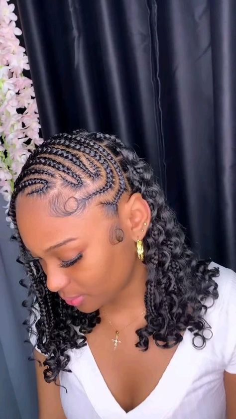 Cornrow Braids Ideas For Black Women, Short Side Braid Hairstyles, Creative Braided Hairstyles For Black Women, Cornrows Braids Side Part, Cute Bob Braids, One Sided Braided Hairstyles, Short Bob Braided Hairstyles, Braids For The Summer Black Women, Half Up Half Down Braiding Hairstyles