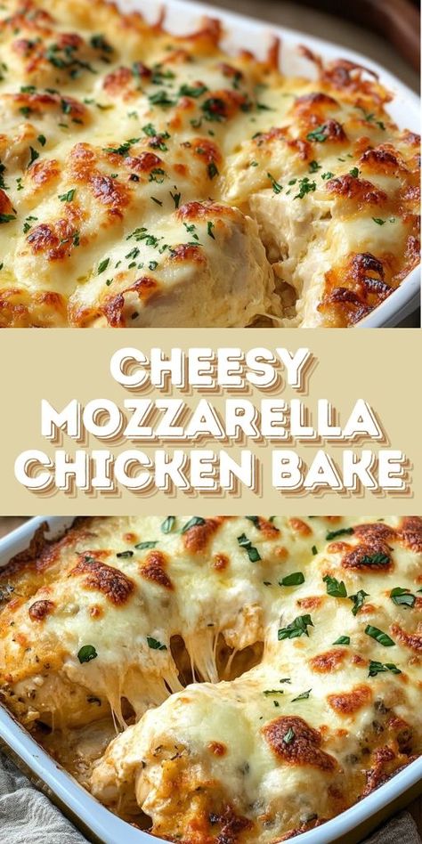 Cheesy Mozzarella Chicken Bake Ingredients: 4 large chicken breasts, boneless and skinless 2 tablespoons olive oil 1/2 teaspoon garlic powder Salt & pepper to taste 1.5 cups marinara sauce 1/2 cup freshly grated Parmesan cheese 1 cup shredded mozzarella #Cheesy #Mozzarella #Chicken #Bake Quick Boneless Chicken Breast Recipes, Boneless Skinless Chicken Breast Recipes Baked, Mozzarella Chicken Bake, Boneless Chicken Breast Recipes Easy, Baked Boneless Chicken Breast, Chicken Breast Casserole Recipes, Boneless Skinless Chicken Breast Recipes, Chicken Breast Casserole, Skinless Chicken Breast Recipes