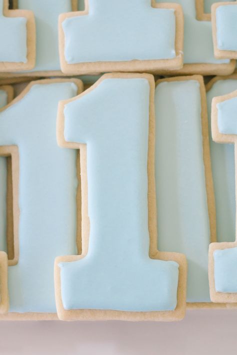 Finger Foods First Birthday, 1st Birthday Snack Ideas, Classic Blue And White First Birthday, Blue And White First Birthday, Blue And White Birthday Party, White 1st Birthday Party, First Birthday Cookies, Birthday Lights, Blue Birthday Parties