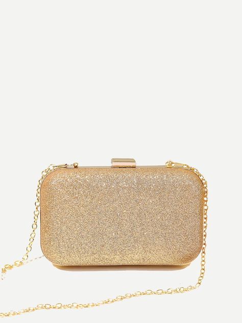 Glitter Chain Clutch Bag | SHEIN Hand Bags Ideas, Fancy Clutch, Gold Clutch Bag, Bags For Ladies, Glitter Bag, Bags Ideas, Gold Clutch, Printed Clutch, Gold Bag