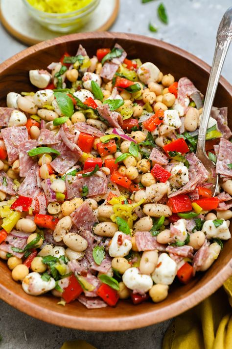 Easy Italian Grinder Bean Salad Pizza Bean Salad, Italian Dense Bean Salad, Grinder Dense Bean Salad, Chickpea Grinder Salad, Picky Plate Meal Ideas, Antipasto Bean Salad, La Scala Dense Bean Salad, Cold Meal Recipes, Healthy Bean Recipes Clean Eating