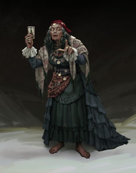 ArtStation - Fortuneteller, Katya Zhiganova Rpg Npc, Random Graphics, Weird West, Character Artwork, Rpg Ideas, Witch Tattoo, Dungeons And Dragons Characters, Dnd Art, Fortune Teller