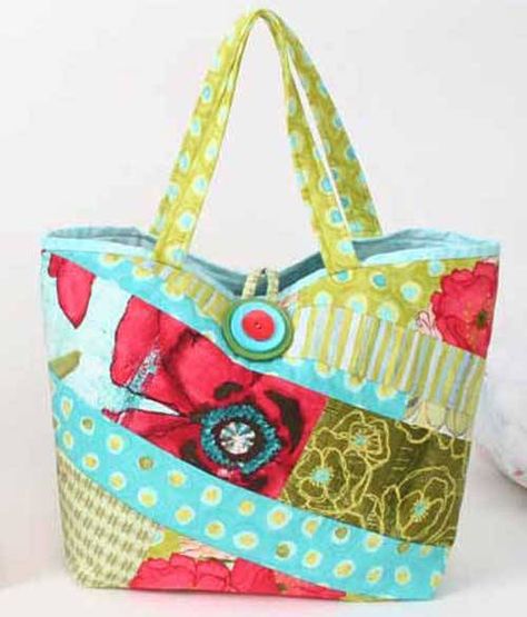 Have fun designing your own custom bag with this quick pattern. The bag is made using an easy quilt-as-you-go technique. Piece it using all 2" wide fabric Watercolor Quilts, Fairy Pattern, Quilted Bag Patterns, Osage County, Quilted Bags, Quilt As You Go, Sewing Tutorials Free, Quilted Tote Bags, Sewing Purses