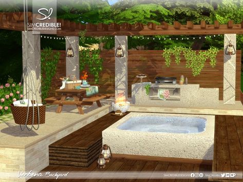 The Sims Resource - Verbena Backyard [Patreon] Barbeque Area, Column Decor, App Home, Big Plants, Fence Decor, Best Mods, Island Living, Decor Buy, Cc Sims