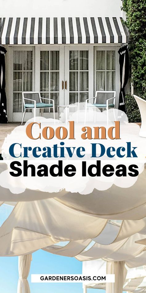 DIY Backyard Shade Ideas For a Cooler Deck or Patio | Arbors and Pergolas Diy Backyard Shade Ideas, Diy Backyard Shade, Outdoor Shade Ideas, Backyard Shade Ideas, Arbors And Pergolas, Diy Patio Cover, Garden Patios, Deck Shade, Deck Or Patio