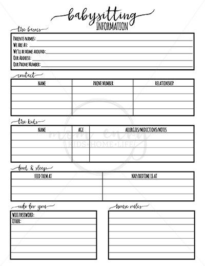 Babysitter forms - download these free babysitter forms as part of the parent starter pack. You'll find everything you need to track important details about your children. Daycare forms included. Babysitting Forms For Parents, Babysitting Emergency Sheet, Babysitting Forms Free Printable, Babysitting Paperwork, Nanny Binder Printables Free, Nanny Binder Printables, Babysitting Printables, Babysitting Planner, Babysitting Forms