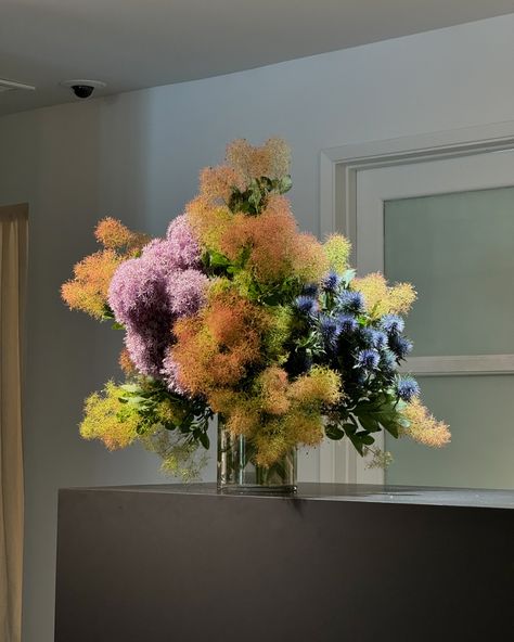 smokebush arrangement for @driesvannoten 🤍 Cool Floral Arrangements, Smokebush Arrangement, Poppy Wedding Flowers, Bowl Flower Arrangement, Hotel Flower Arrangements, Flowers Display, Aesthetic Plant, Floristry Design, Florist Design