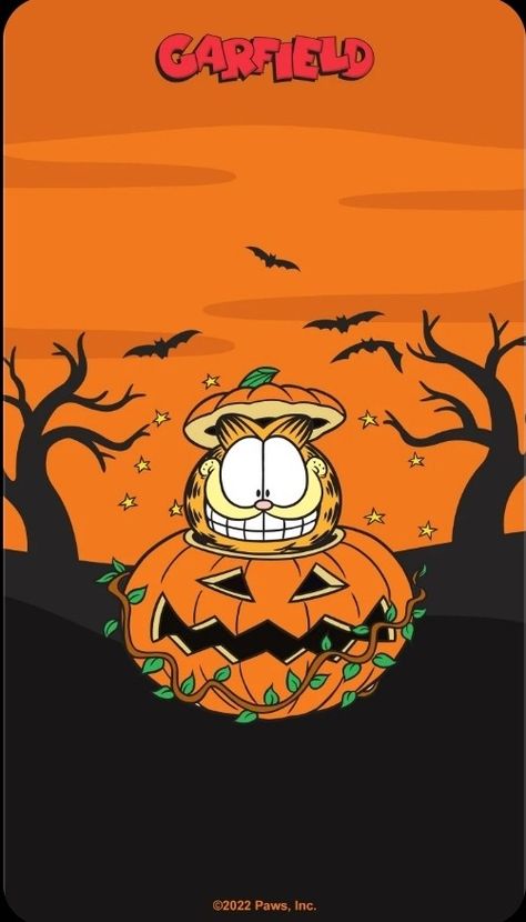 Garfield Fall Wallpaper, Halloween Garfield Wallpaper, Garfield Pumpkin, Spooky Lockscreen, Garfield Things, Garfield Halloween, Garfield Wallpaper, Phone Wallpaper Pastel, Spooky Pictures