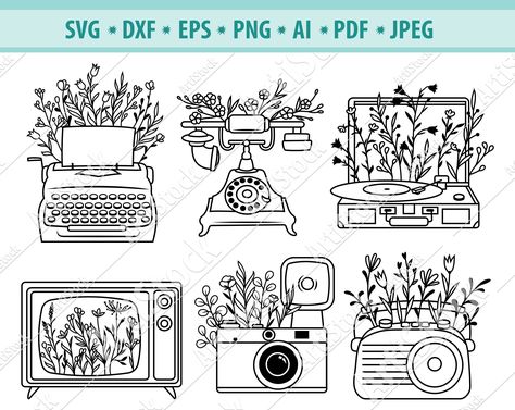 Flower Retro, Retro Svg, Vintage Typewriters, Cricut Projects Vinyl, Dxf Files, Pyrography, Typewriter, Cute Tattoos, One Design