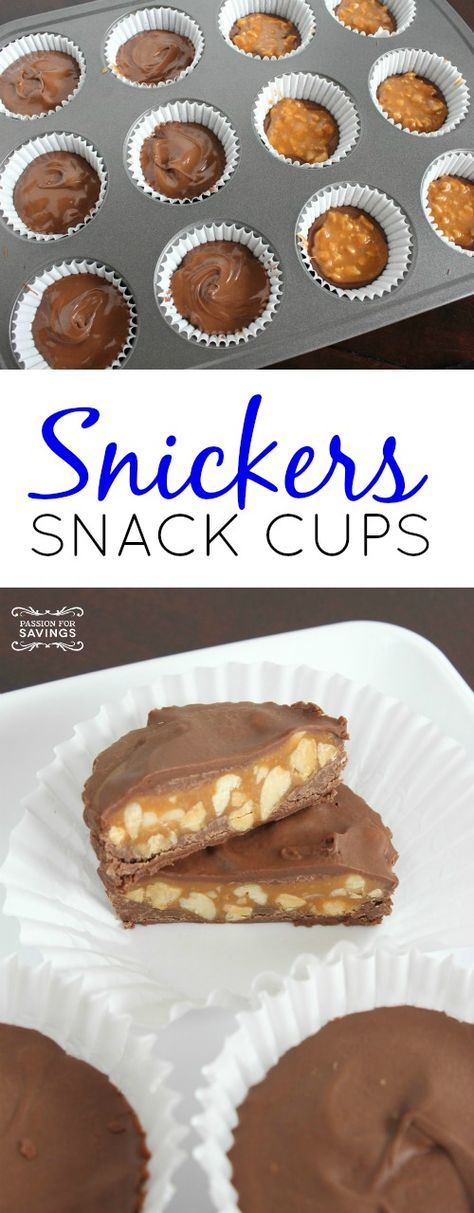 Snickers Snack Cups Snickers Dessert, Holiday Treats Recipes, Homemade Snickers, Candy Recipes Homemade, Snack Cups, Easy Snack Recipes, Homemade Candies, Candy Desserts, Yummy Sweets