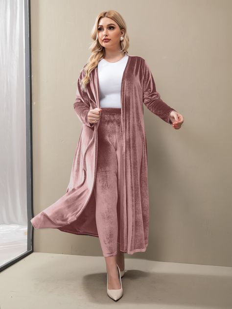 Winter Suits Design For Women, Velvet Winter Outfit, Velvet Coat Outfit, Velvet Coat Women, Dhoti Dress, Velvet Suit Design, Night Suit For Women, Coated Leggings, Winter Plus Size