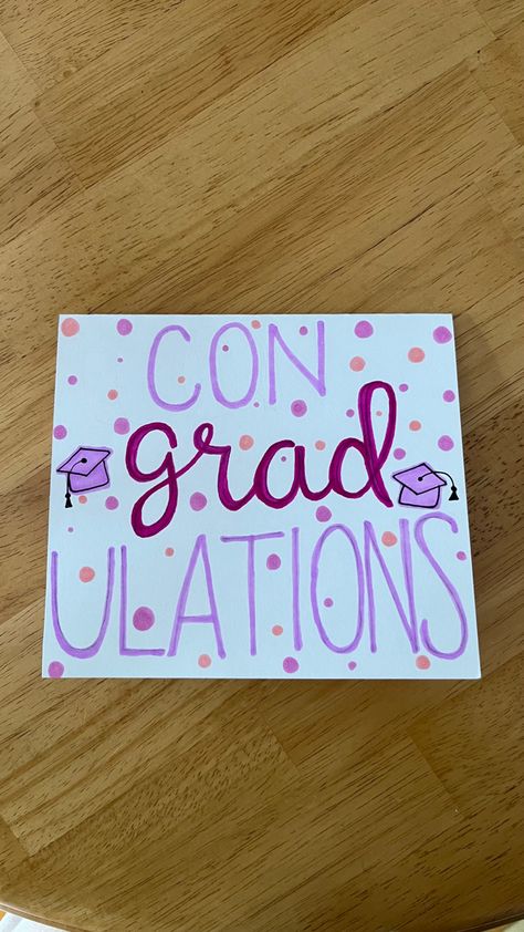 Pink color scheme graduation card saying “con-grad-ulations” Cute Grad Card Ideas, Graduation Card Ideas Diy, Homemade Grad Cards, Card Ideas For Graduation, Easy Diy Graduation Cards, Homemade Graduation Cards Handmade, Cute Graduation Card Ideas, Graduation Poster Ideas Signs Handmade, Diy Congrats Card