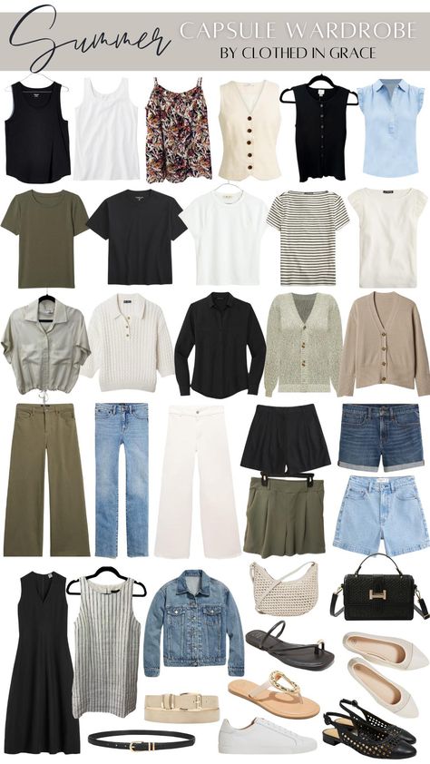 Clothed In Grace Blog, Hot Weather Travel Capsule, Autumn Capsule Wardrobe, Us Friends, Simple Casual Outfits, Minimalist Summer, Capsule Wardrobe Essentials, Travel Capsule Wardrobe, Summer Capsule