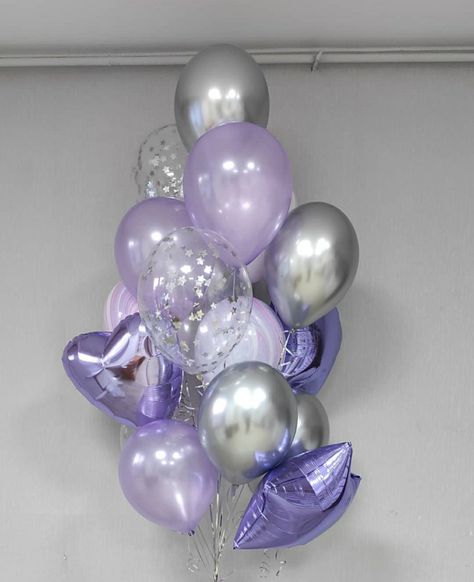 Silver And Lilac Birthday Decor, Lavender Balloon Decorations, Purple And White Balloons, Lilac Birthday Party Ideas, Purple Balloon Bouquet, Debut Decorations, Twenty Fine, Lavender Balloons, Lilac Decor