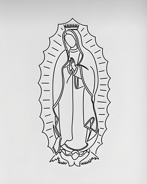 Christian Drawing Ideas, Virgen Mary Tattoo, Drawing Ideas Simple, Indian Feather Tattoos, Virgin Mary Tattoo, Mexican Art Tattoos, Mary Tattoo, Virgin Mary Art, Mexican Culture Art