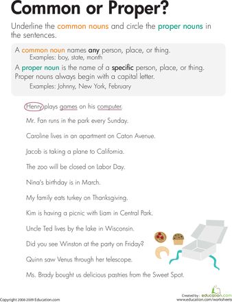 Worksheets: Nouns: Common or Proper? Common Nouns Worksheet, Common Noun, Proper Nouns Worksheet, Types Of Nouns, Common And Proper Nouns, Adjective Worksheet, Common Nouns, Nouns Worksheet, Proper Nouns