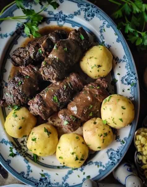 Mama’s German Beef Rouladen | The Lemon Apron Germany Recipes, Rouladen Recipe, Beef Rouladen, Food Authentic, German Dishes, German Food Authentic, Beef Roll, German Potatoes, Potato Dumplings