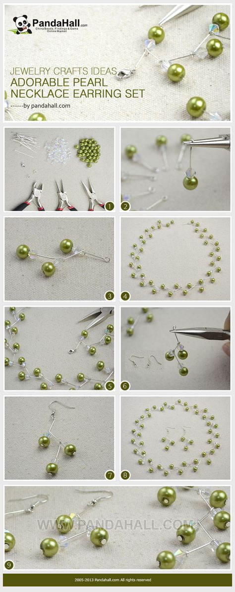 Follow the easy jewelry crafts ideas to make an adorable and amusing pearl necklace and earring set. Only the necessary pearl beads and assistive pins are needed. You may love the pattern so much! Kalung Manik-manik, Pola Manik, Diy Jewelry Tutorials, Motifs Perler, Easy Jewelry, Jewerly Making, Gelang Manik, Necklace Craft, Jewelry Techniques