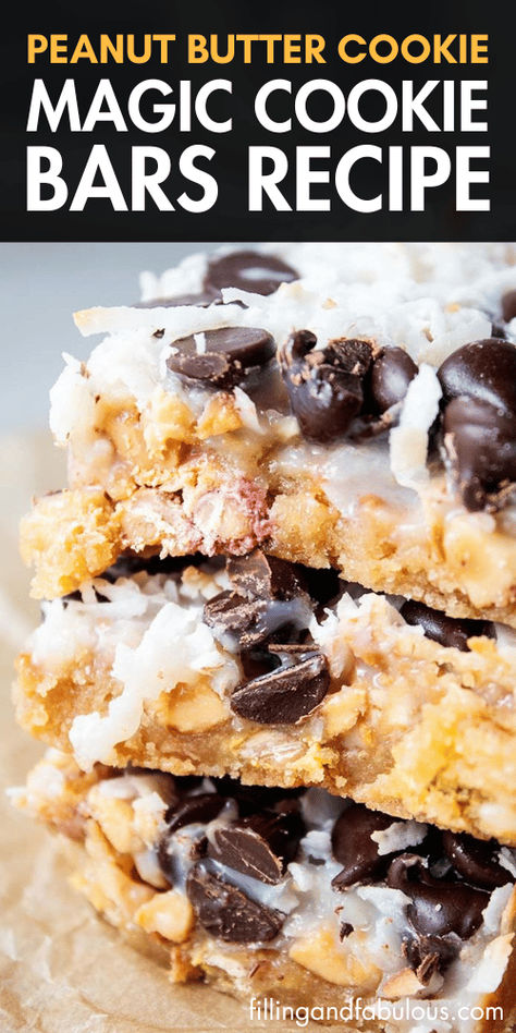 These Peanut Butter Magic Cookie Bars are so good, they'll disappear lightning-fast! You will love this easy cookie recipe - and so will everyone who tries them. Magic Cookie Bar Recipe, Easy Cookie Recipe, Magic Cookie Bars, Easy Peanut Butter Cookies, Magic Bars, Easy Chocolate Chip Cookies, Peanut Butter Cookie, Christmas Cookies Easy, Bar Cookies