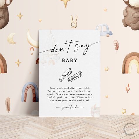 Don't Say Baby Game, Don't Say Baby Clothespin Game, Printable Baby Shower Don't Say Baby Game Sign, Editable Baby Shower Games - COZY by CalmJohnny on Etsy Don't Say Baby Game, Clothes Pin Games, Baby Shower Games Coed, Dont Say Baby Game, 1st Birthday Cakes, Coed Baby Shower, Fun Baby Shower Games, Pin Game, Game Printable