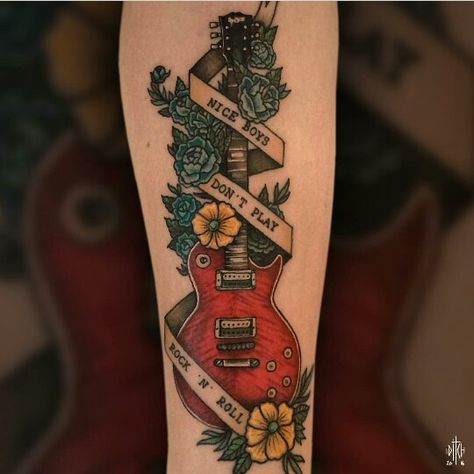 Gnr tattoo Old School Guitar Tattoo, Gnr Tattoo, Guitar Reference, Guitar Tattoos, Old School Rose, Guitar Tattoo Design, Super Tattoo, Tattoo Old School, Guitar Tattoo