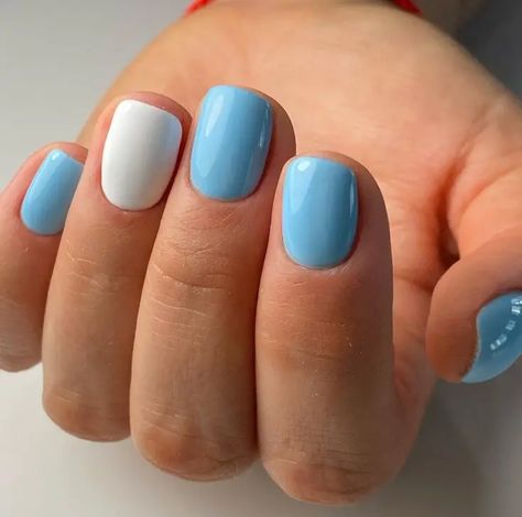 Blue Summer Nails, Blue Gel Nails, Pastel Nails Designs, Summer Gel Nails, Daisy Nails, Simple Gel Nails, Nails Square, Gel Nail Colors, Gel Designs