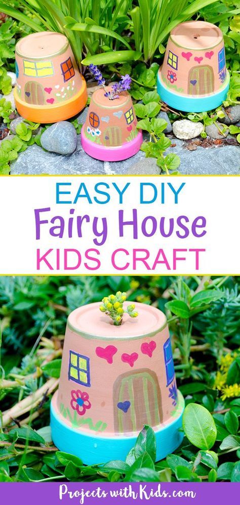 Painted Fairy Houses, Fairy Houses Kids, Kids Fairy Garden, Fairy House Diy, Fairy Garden Crafts, Fairy Crafts, Summer Crafts For Kids, Diy Bricolage, Diy Fairy