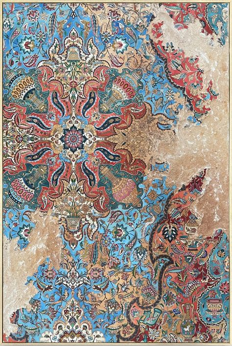 Persian Carpets Merge With Crumbling Concrete in Jason Seife's Elaborate Paintings — Colossal Perez Art Museum, Persian Art Painting, Persian Carpets, Textile Prints Design, Persian Motifs, Colossal Art, Poured Concrete, Iranian Art, Art Painting Gallery