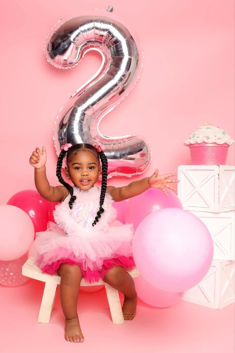 2 Year Bday Photo Shoot, Toddler Girl Photoshooting Ideas Black, Two Year Old Girl Photoshooting Ideas, 2nd Birthday Girl Photoshooting, Terrible Twos Photoshoot Ideas, Second Birthday Photo Shoot Ideas, 2nd Birthday Photo Shoot Ideas Studio, 2nd Birthday Picture Ideas, Barbie Photoshoot Ideas Kids