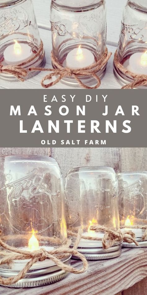 Lanterns Table, Mason Jar Tea Lights, Table Lanterns, Mason Jar Lanterns, Outdoor Party Lighting, Pint Mason Jars, Mason Jar Projects, Diy Mason Jar, Jar Centerpieces