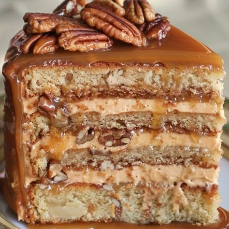 Brown Sugar Salted Caramel Cake, Southern Pecan Carmel Cake, Pecan Pie Layer Cake, Classic Southern Caramel Cake, Award Winning Cake Recipes, Southern Pecan Caramel Cake, Apple Pecan Cake With Caramel Glaze, Caramel Crunch Cake Recipe, Caramel Pecan Cake