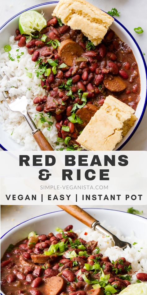 Vegan Red Beans And Rice, Vegan Red Beans, Simple Veganista, Red Beans And Rice Recipe, Red Beans N Rice Recipe, Clean Eating Vegetarian, Vegan Instant Pot Recipes, Vegetarian Nutrition, Red Beans And Rice