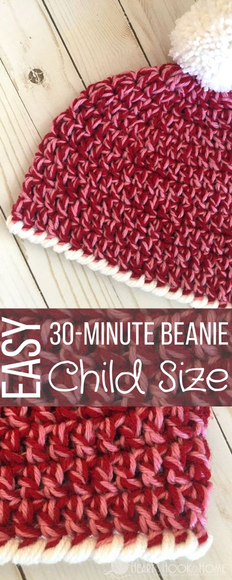 Child Size Easy Peasy 30-Minute Beanie Free Crochet Pattern Pola Topi, Crocheted Beanie, Crochet Kids Hats, Confection Au Crochet, Crochet Hat Free, Bonnet Crochet, Crochet Beanie Hat, Crochet Beanie Pattern, Crochet Hats Free Pattern