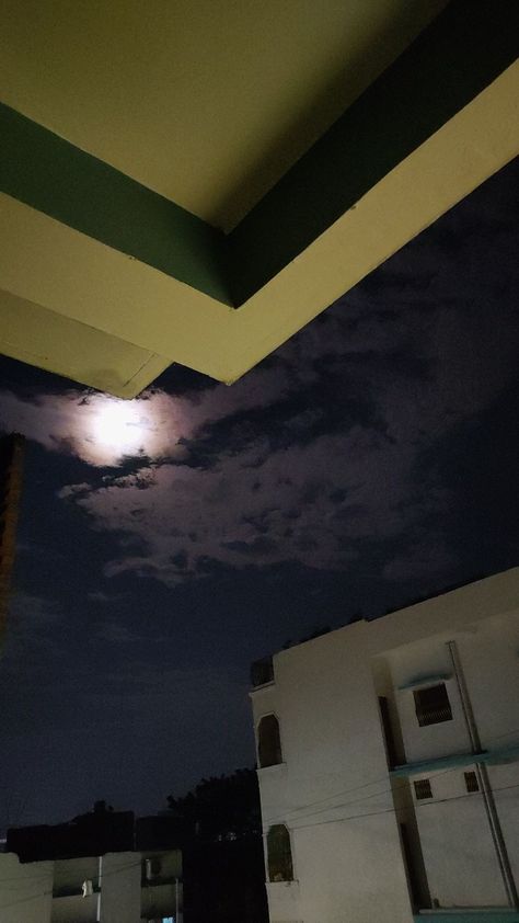 Aesthetic view ,moon ,night view Terrace View Night, Night Terrace, Full Moon Aesthetic, Moon Aesthetic, Beautiful Night, Bullet Journal Art, Journal Art, Night View, Beautiful Moon