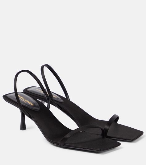 Jaspe satin crêpe sandals in black - Saint Laurent | Mytheresa Saint Laurent Sandals, Dior Dress, Dior Sandals, Lifestyle Aesthetic, Mid Heel Sandals, Saint Laurent Shoes, Evening Shoes, Designer Sandals, Sling Back