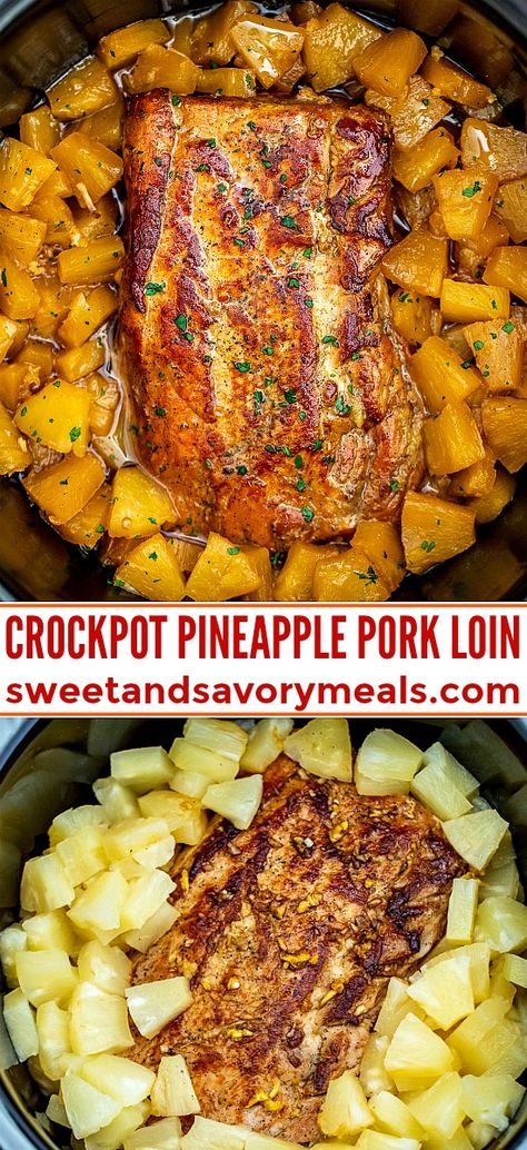 Pineapple Pork Loin, Slow Cooker Pineapple Pork, Pork Loin Crock Pot Recipes, Crockpot Pork Loin, Slow Cooker Pork Loin, Daging Babi, Pineapple Pork, Pork Loin Recipes, Diner Recept