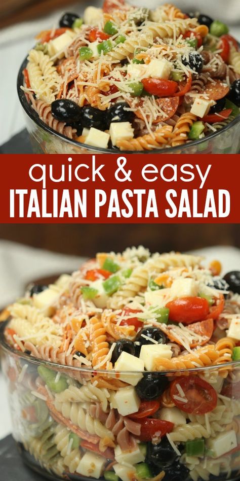 Italian pasta salad recipe is loaded with olives, tomatoes, cheese and more! Easy Italian pasta salad has the best flavor and will be a hit. Pasta salad with Italian dressing is the perfect side dish.Bring this Easy pasta salad recipe to parties, BBQ's and more! Cold pasta salad with Italian dressing is so easy. Easy Italian Pasta, Winter Appetizers, Easy Italian Pasta Salad, Classic Italian Pasta, Mexikansk Mat, Makanan Italia, Resep Pasta, Resep Seafood, Italian Pasta Salad