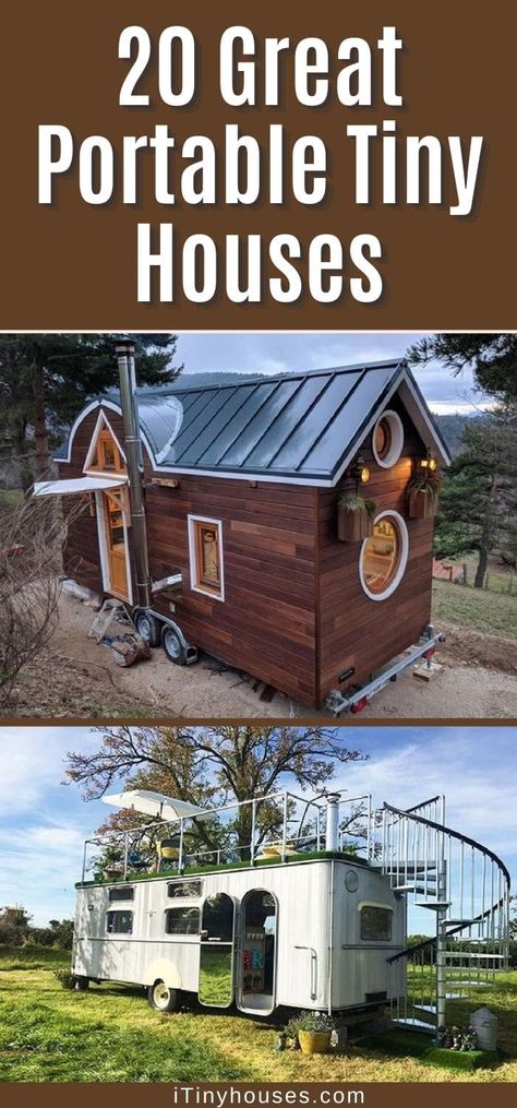 If you want a tiny home on wheels, this list of portable tiny houses is a place to start with tons of ideas to suit your needs and style! Portable House Ideas, Off Grid Tiny House On Wheels, Portable Storage Shed Tiny Homes, Tiny Home Trailer Plans, Small Tiny House On Wheels, Van Tiny House, Tiny House Portable, Cheap Tiny Home Ideas, Diy Tiny Home On Wheels