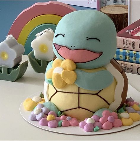 Pokemon Cake Aesthetic, Pastel Pokemon, Pokemon Cakes, Pokémon Cake, Kawaii Cake, Pokemon Birthday Cake, Pokémon Party, Duck Cake, Anime Cake