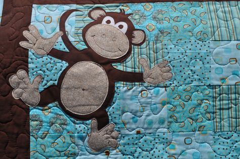 Monkey Quilt, Quilting Humor, Baby Boy Quilt Patterns, Boys Quilt Patterns, Sewing Quilts, Applique Ideas, Quilted Wall Hanging, Blanket Ideas, Applique Quilt Patterns