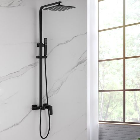 Tub Spout, Shower Head, Faucet, Matte Black, Brass, Shower, Wall, Black, Design