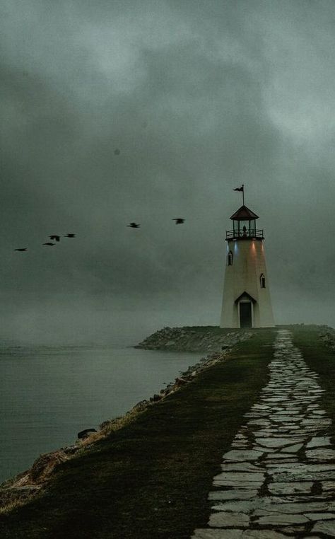 Lighthouse Aesthetic Storm, Living In A Lighthouse Aesthetic, Lighthouse Aesthetic Dark, Creepy Lighthouse, Foggy Lighthouse, Lighthouse Aesthetic, Dark Nautical Aesthetic, Lighthouse Wallpaper, Sailor Aesthetic