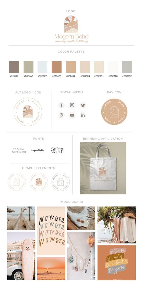 Boho Portfolio Design, Modern Boho Mood Board, Boho Beach Branding, Branding Kit Logo Design, Boho Logo Design Bohemian, Boho Brand Design, Bohemian Branding Design, Boho Web Design, Modern Boho Branding