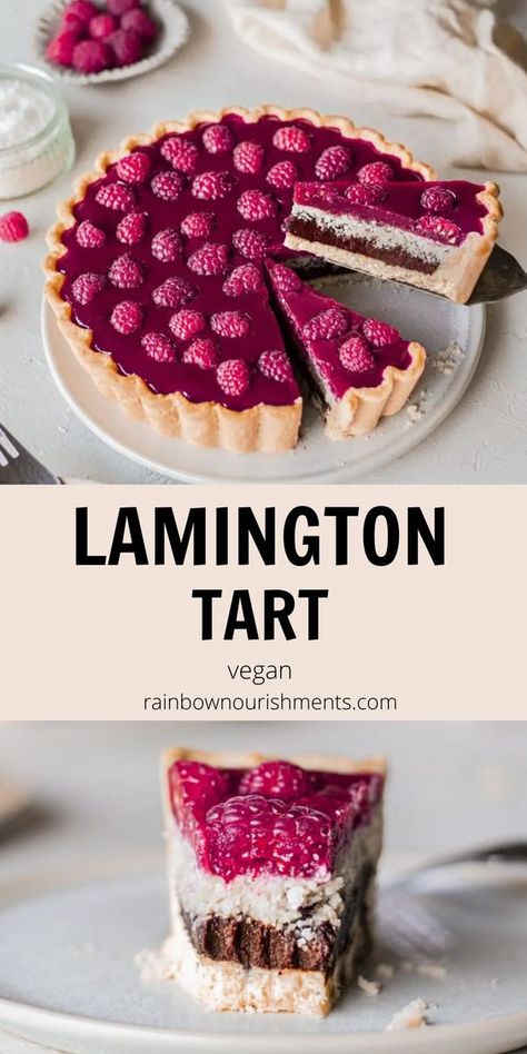 Vegan Lamington Tart Aussie Recipes, Birthday Desert, Deserturi Raw Vegan, Tart Vegan, Summer Desert, Vegan Tarts, Patisserie Vegan, Vegan Baking Recipes, Coconut Desserts