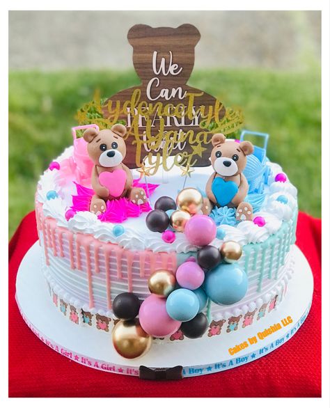 #bear #wecanbearlywait #babyshower #bearshower #teddybear #2tier #cake #twins #boy #girl Twin Cakes Ideas, Twin Cakes Ideas Boy And Girl, 2tier Cake, Twin Cakes, Twins Boy, Twins Cake, Bear Theme, Cakes For Boys, Shower Cake