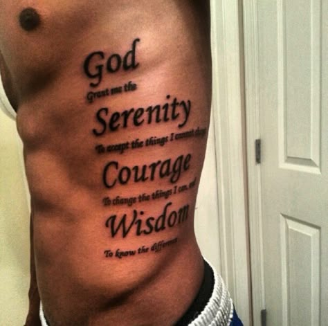 Side Quote Tattoos, Tattoos Torso, Side Piece Tattoos, Mens Side Tattoos, Side Body Tattoos, Rib Tattoos For Guys, Tattoos On Side Ribs, Scripture Tattoos, Tattoo Quotes For Men