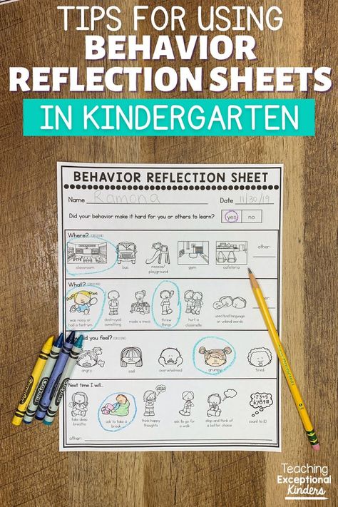 A behavior reflection sheet for kindergarten Behavior Interventions For Kindergarten, Special Needs Behavior Chart, Behavior Forms For Students, Behavior Goals For Kindergarten, Kindergarten Class Management Ideas, Think Sheets For Behavior Kindergarten, Kindergarten Behavior Plan, Self Monitoring Behavior Chart, Behaviour Reflection Sheet