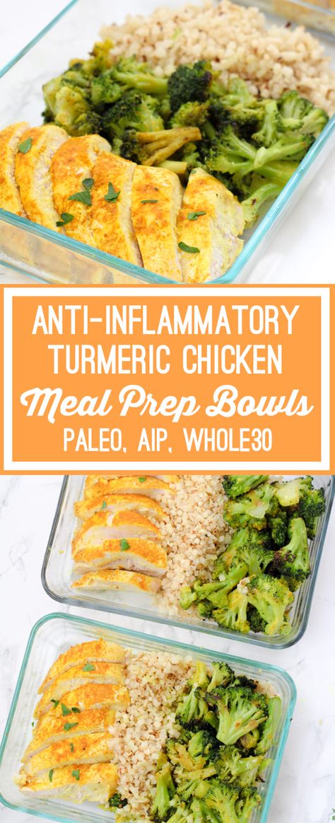 Anti-inflammatory Turmeric Chicken Meal Prep Bowls Chicken Meal Prep Bowls, Turmeric Chicken, Plats Weight Watchers, Low Carb Meal, Prep Bowls, Diner Recept, Paleo Lunch, Chicken Meal Prep, Meal Prep Bowls